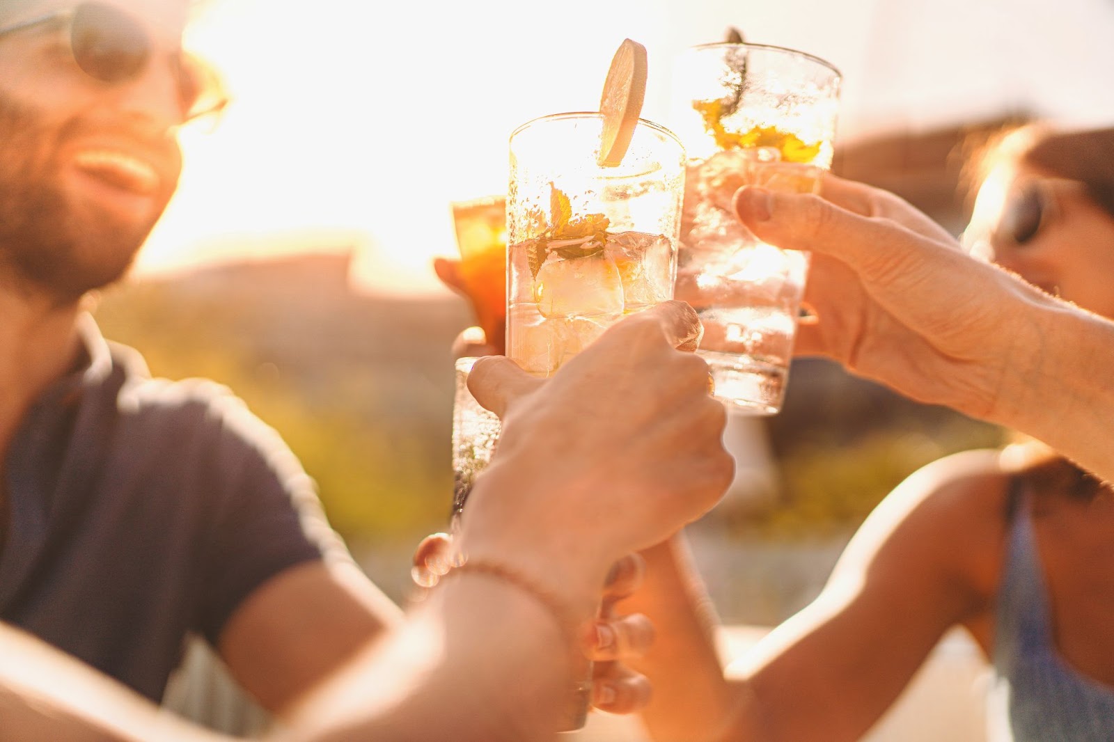 cheers with glasses of water