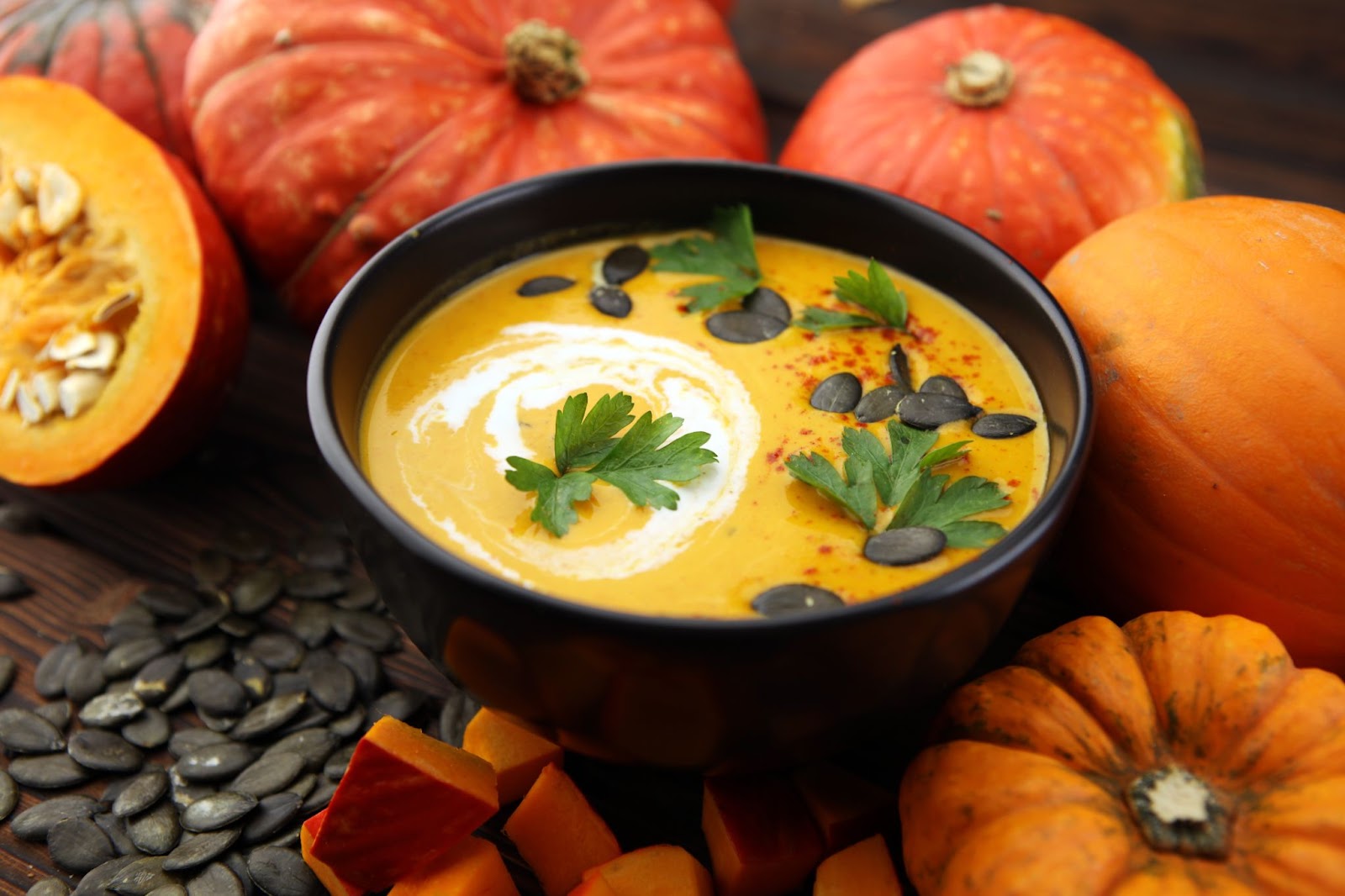 Carrot and pumpkin seed blend hot and creamy soup